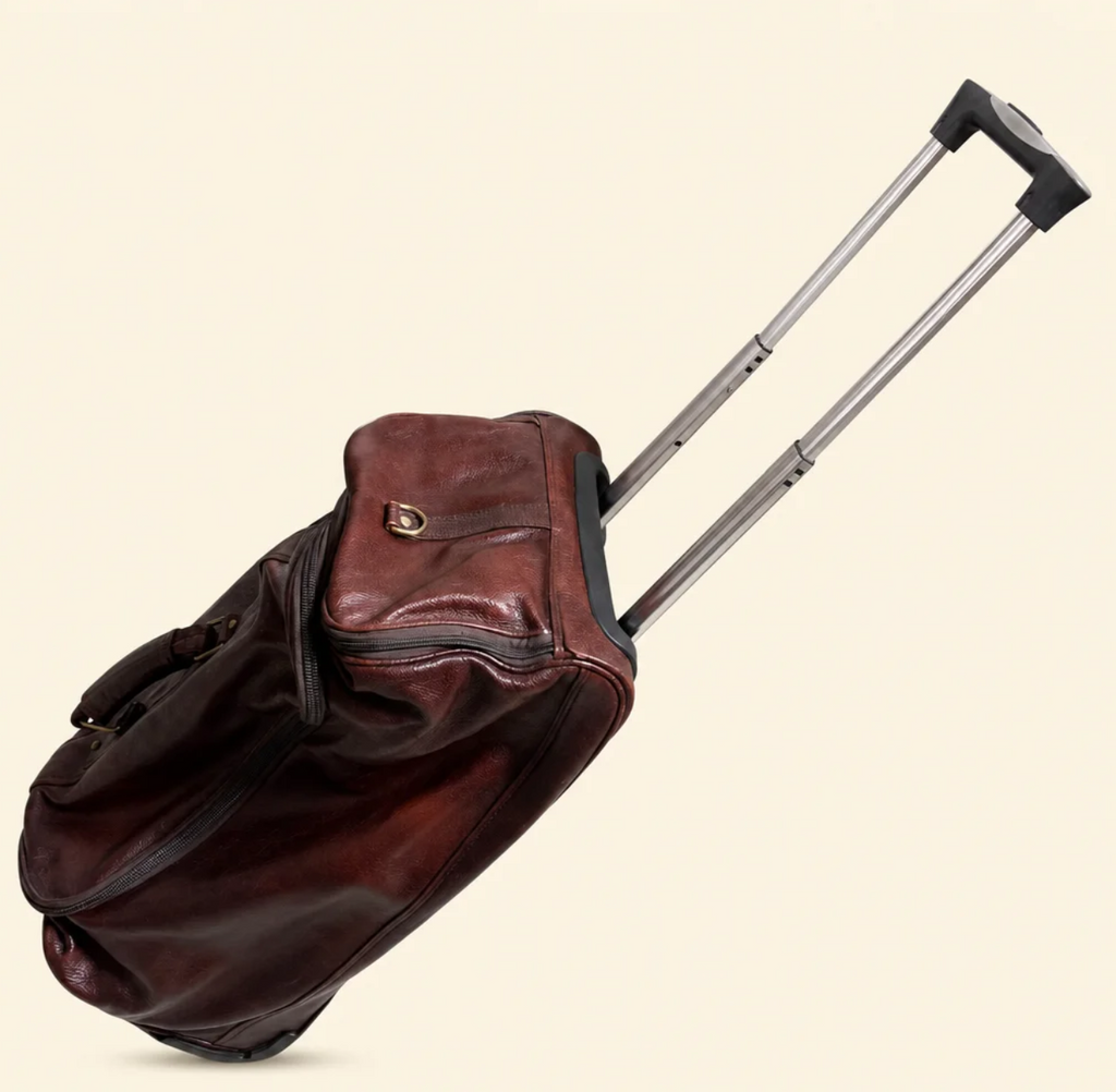 Tan Tales Leather Wheeled Trolley Duffle