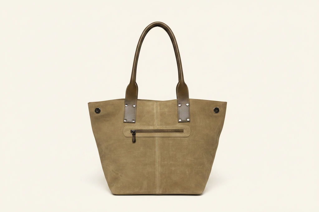 Suede Tote Front – Cream BG