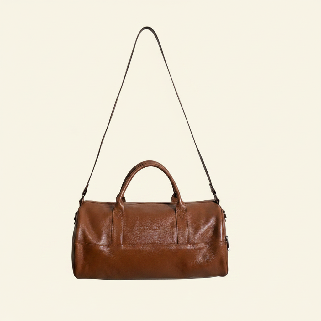 Tan Duffle - Side with Strap